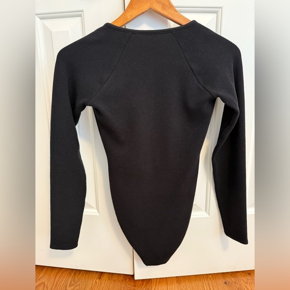 Good American Bodysuit Black Micro Rib Snap Button Long Sleeve - Picture 4 of 9